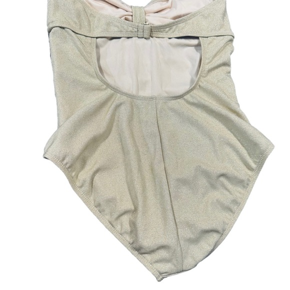 St. John’s Swim Goddess Bandeau Strapless one-piece swimsuit gold shimmer Sze 10 - Picture 7 of 11